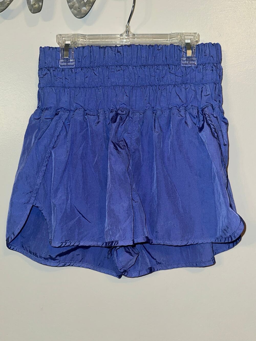 Free People Movement Blue High Rise Smocked Athletic Shorts Built In Brief